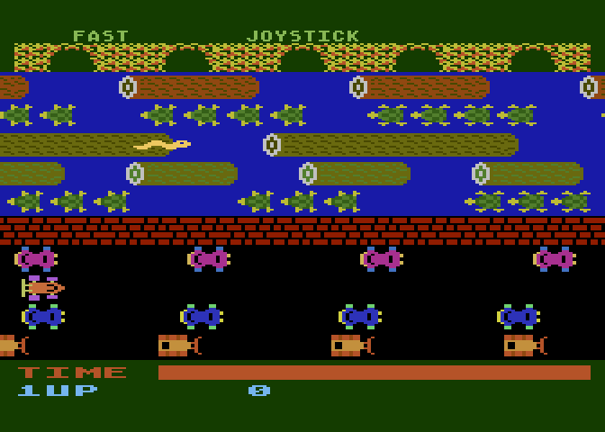 Frogger Atari 5200 Screenshot: Starting screen and game demo.