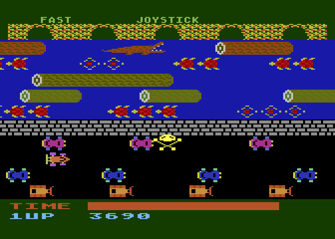 Frogger Atari 5200 Screenshot: Cars drive faster on level two.