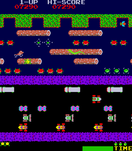Frogger Arcade Screenshot: On later levels you need to avoid snakes as well.