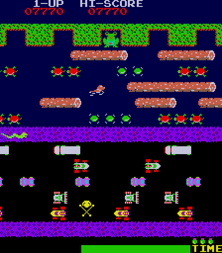 Frogger Arcade Screenshot: Oh no, I was hit by a car!