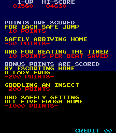 Frogger Arcade Screenshot: Scoring in the updated revision.