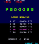 Frogger for Arcade - High score table.