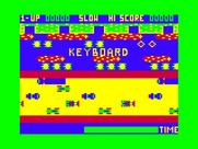 Frogger for TRS-80 Color Computer - Starting screen and game demo.