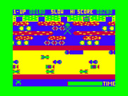 Frogger for TRS-80 Color Computer - Oops, my frog fell into the water!
