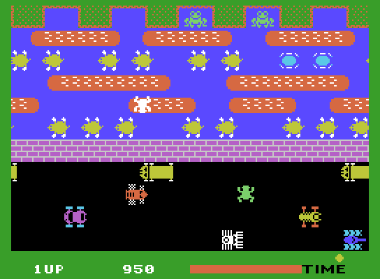 Frogger ColecoVision Screenshot: Frog crossing the road...