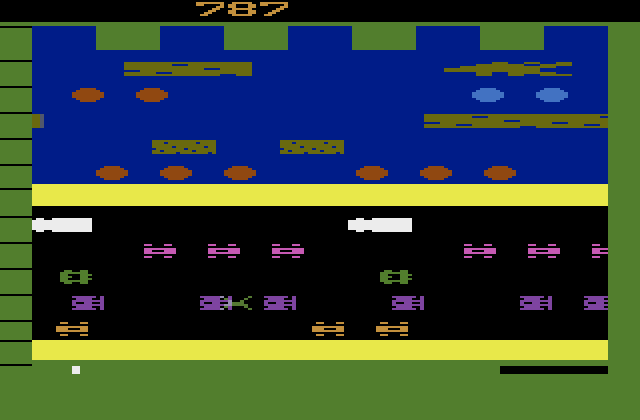 Frogger Atari 2600 Screenshot: My frog was run over by a car!
