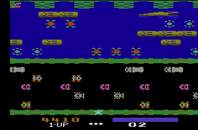 Frogger Atari 2600 Screenshot: The second level begins...with even more traffic!