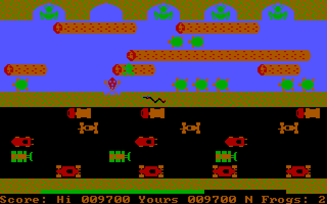 Frogger IBM PC/Compatibles Screenshot: Oops, I landed in the water...
