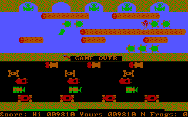 Frogger IBM PC/Compatibles Screenshot: Game over.
