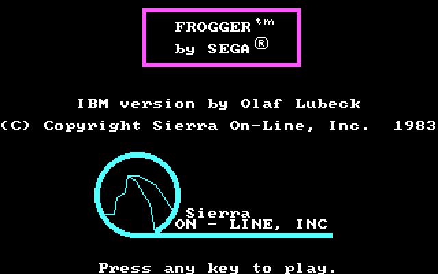 Frogger IBM PC/Compatibles Screenshot: Title screen.