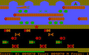 Frogger for IBM PC/Compatibles -  Don't get eaten by crodiles when crossing the river...