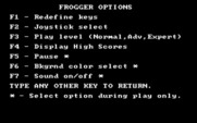 Frogger for IBM PC/Compatibles - Frogger options.