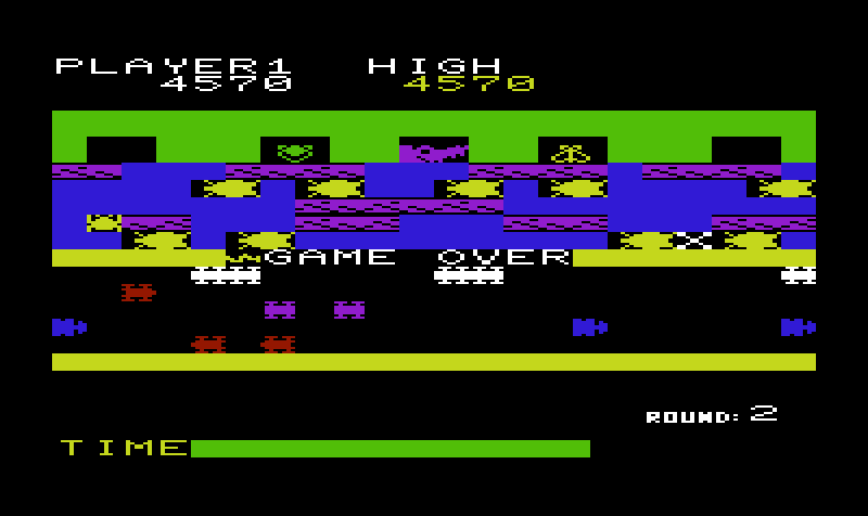 Frogger Commodore VIC-20 Screenshot: Game over.