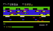 Frogger for Commodore VIC-20 - Watch out for snakes and crocodiles on more difficult levels.