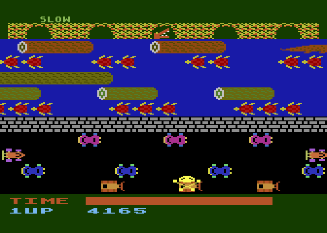 Frogger Atari 8-bit Screenshot: Hit by a car!