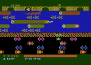 Frogger for Atari 8-bit - Avoid the snakes on later levels.