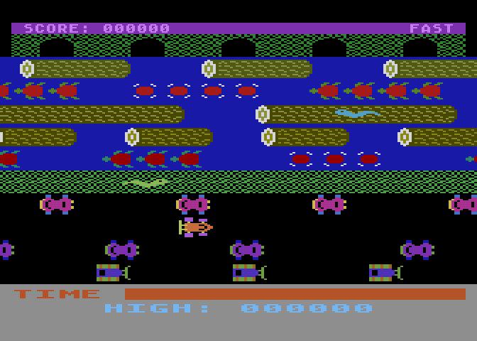 Frogger Atari 8-bit Screenshot: Starting screen.