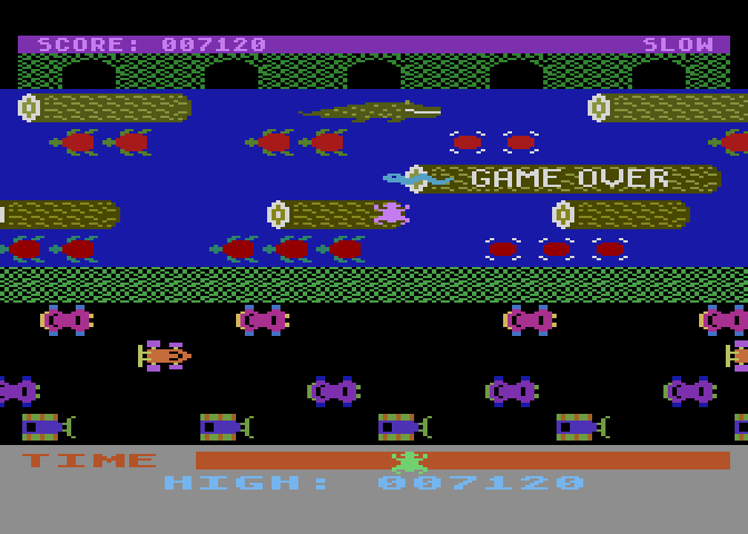 Frogger Atari 8-bit Screenshot: Game over.