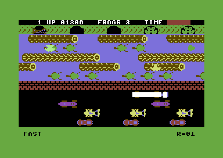 Frogger Commodore 64 Screenshot: Almost reached the end...