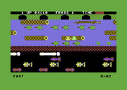 Frogger for Commodore 64 - Avoid jumping onto alligators in later levels.