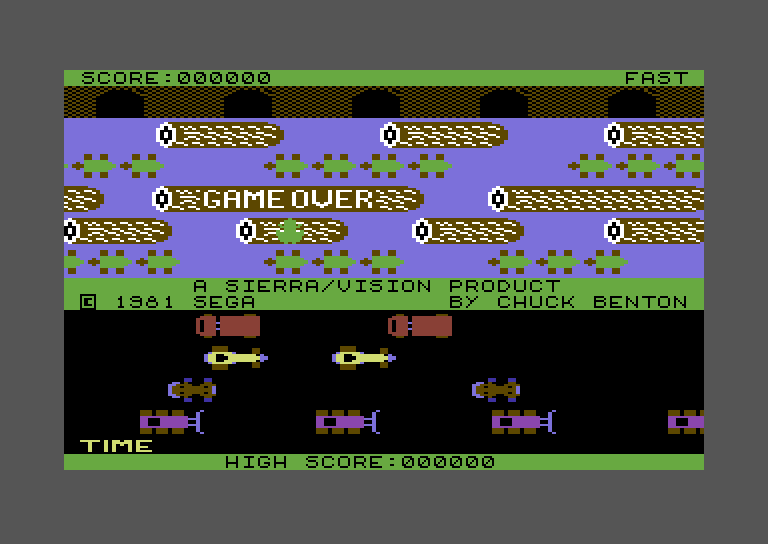 Frogger Commodore 64 Screenshot: Title / game over and demo screen.