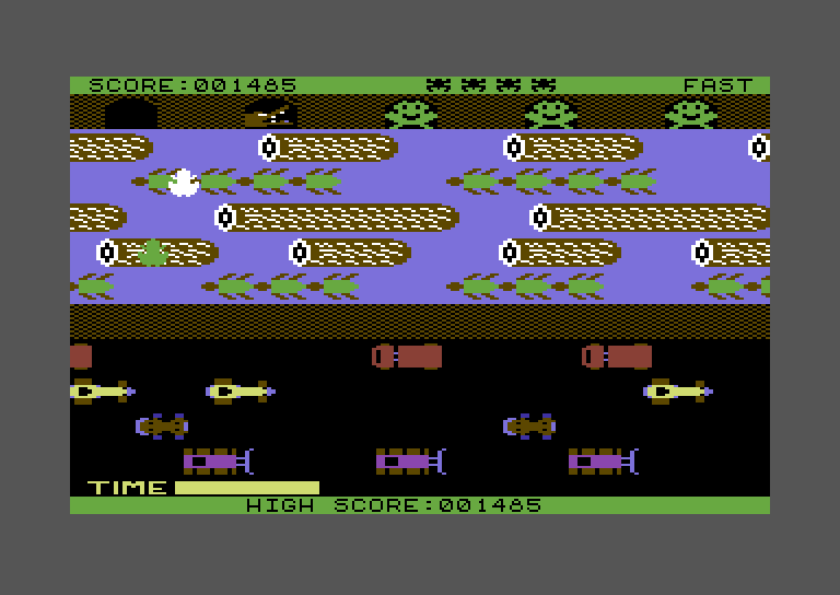 Frogger Commodore 64 Screenshot: Almost to my destination...