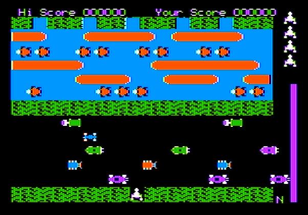 Frogger Apple II Screenshot: Game start.
