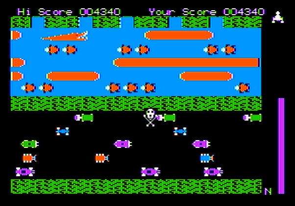 Frogger Apple II Screenshot: Run over by a car...