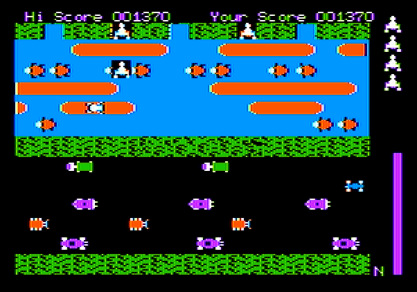 Frogger Apple II Screenshot: Almost to the end...