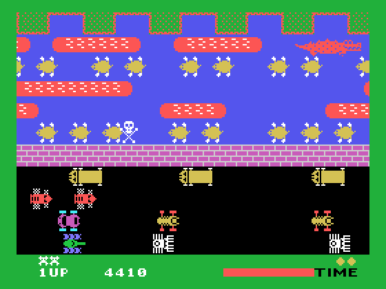 Frogger TI-99/4A Screenshot: Don't fall in the water...