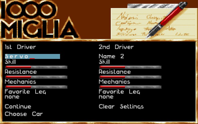 1000 Miglia IBM PC/Compatibles Screenshot: Setting up some new drivers.