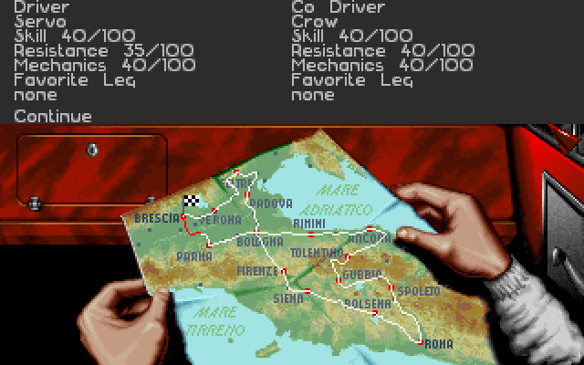1000 Miglia IBM PC/Compatibles Screenshot: Map of the course.