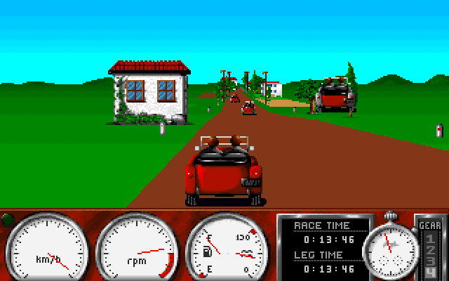 1000 Miglia IBM PC/Compatibles Screenshot: Wide open stretch of road...