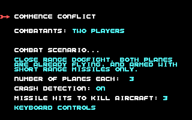 ACE 2 IBM PC/Compatibles Screenshot: Setting up options for a new game.