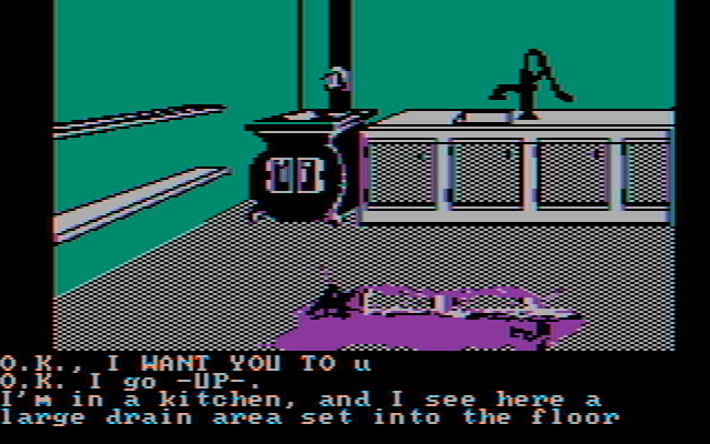 Sorcerer of Claymorgue Castle IBM PC/Compatibles Screenshot: I've entered into a large kitchen...