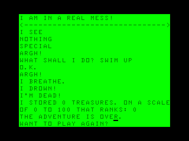 Sorcerer of Claymorgue Castle TRS-80 Color Computer Screenshot: Game over.