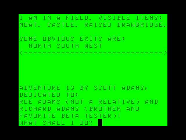 Sorcerer of Claymorgue Castle TRS-80 Color Computer Screenshot: The starting location.