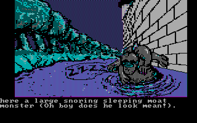 Sorcerer of Claymorgue Castle IBM PC/Compatibles Screenshot: A moat monster is sleeping.