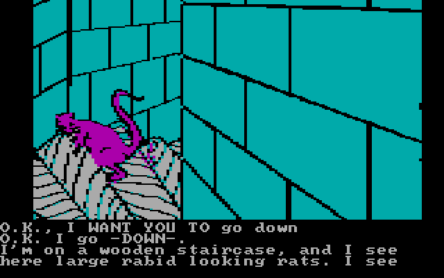 Sorcerer of Claymorgue Castle IBM PC/Compatibles Screenshot: A large rat blocks the path.