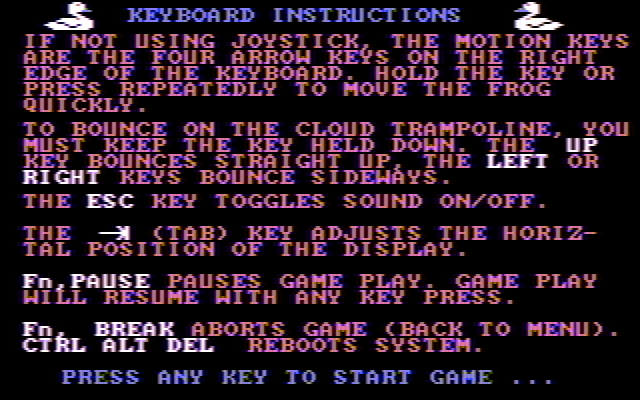 Frogger II: ThreeeDeep! IBM PC/Compatibles Screenshot: There are some additional instructions if you're using the keyboard to play.