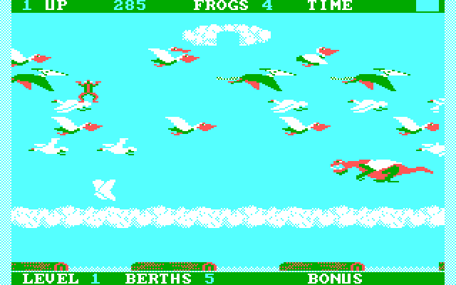 Frogger II: ThreeeDeep! IBM PC/Compatibles Screenshot: Leaping into the air, trying to reach the cloud...