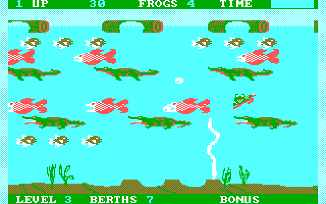 Frogger II: ThreeeDeep! IBM PC/Compatibles Screenshot: You are temporarily safe while riding the turtle...