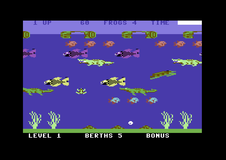 Frogger II: ThreeeDeep! Commodore 64 Screenshot: Game start.
