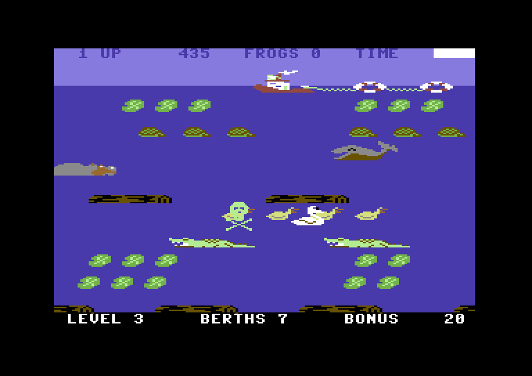 Frogger II: ThreeeDeep! Commodore 64 Screenshot: Don't let the mother duck catch you on the ducklings...