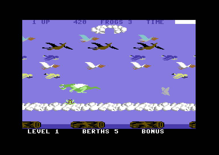 Frogger II: ThreeeDeep! Commodore 64 Screenshot: Avoid the dragon in the sky!