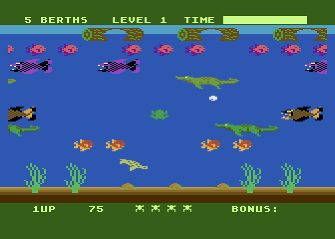 Frogger II: ThreeeDeep! Atari 8-bit Screenshot: Game start.