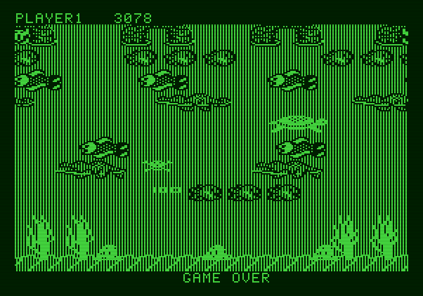 Frogger II: ThreeeDeep! Apple II Screenshot: Game over.
