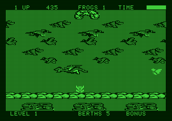 Frogger II: ThreeeDeep! Apple II Screenshot: Avoid the dragon in the sky.