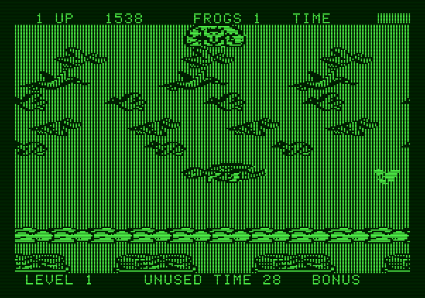 Frogger II: ThreeeDeep! Apple II Screenshot: Made it safely to the cloud...