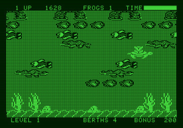 Frogger II: ThreeeDeep! for Apple II - While riding the turtle you are temporarily safe...